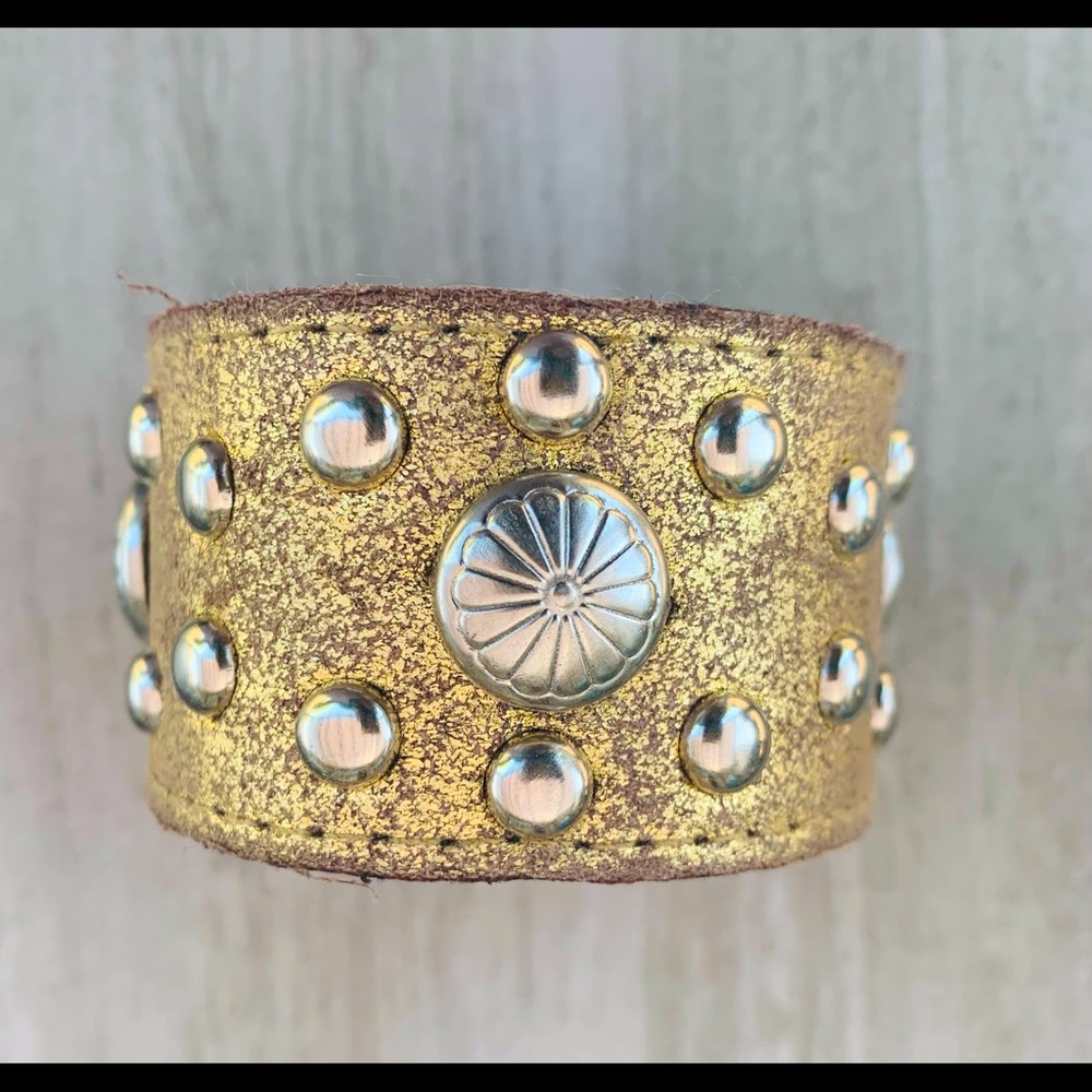Gold and silver leather upcycled belt cuff